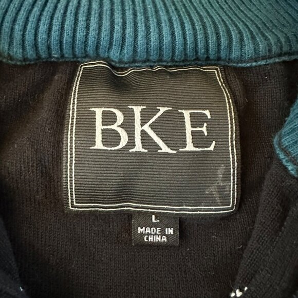 BKE black and gray argyle pattern pullover sweater top quarter zip men's L - Picture 7 of 8